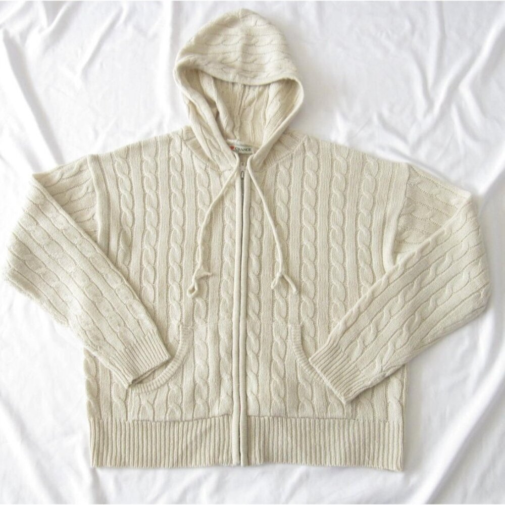 Love Change Cream Cable Knit‎ Zip Hoodie Cottagecore Coastal Coquette XL (WS101)